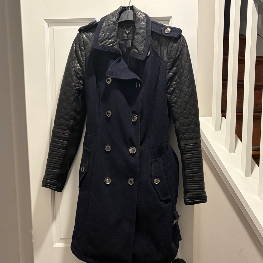 BCBG MaxAzria Women's Navy and Black Double-Breasted Peacoat